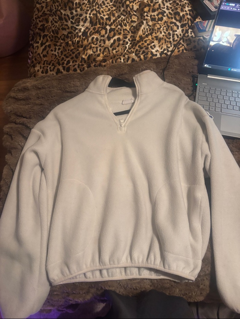 Ardene White Fleece Quarter-Zip Pullover